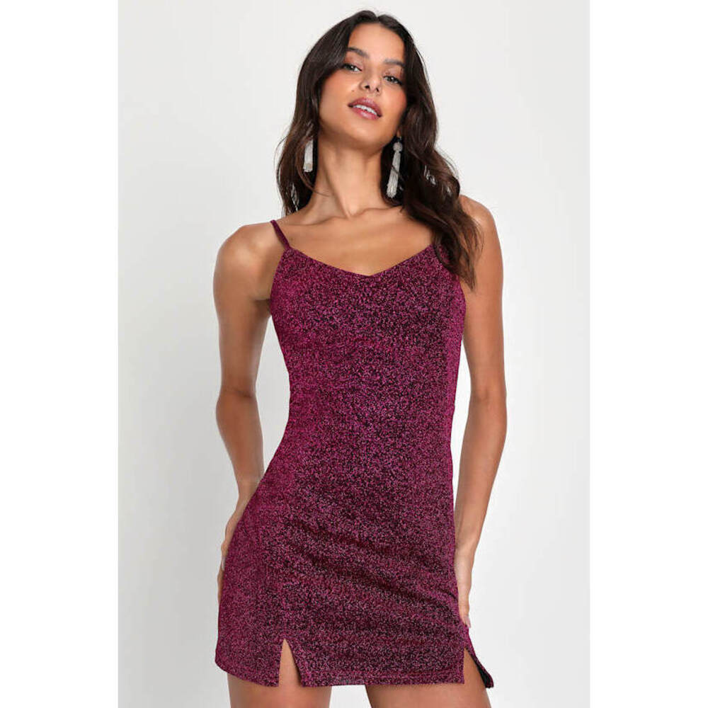 Lulus Vamped Up Magenta Sparkly Sleeveless Mini Dress Pink - Size S